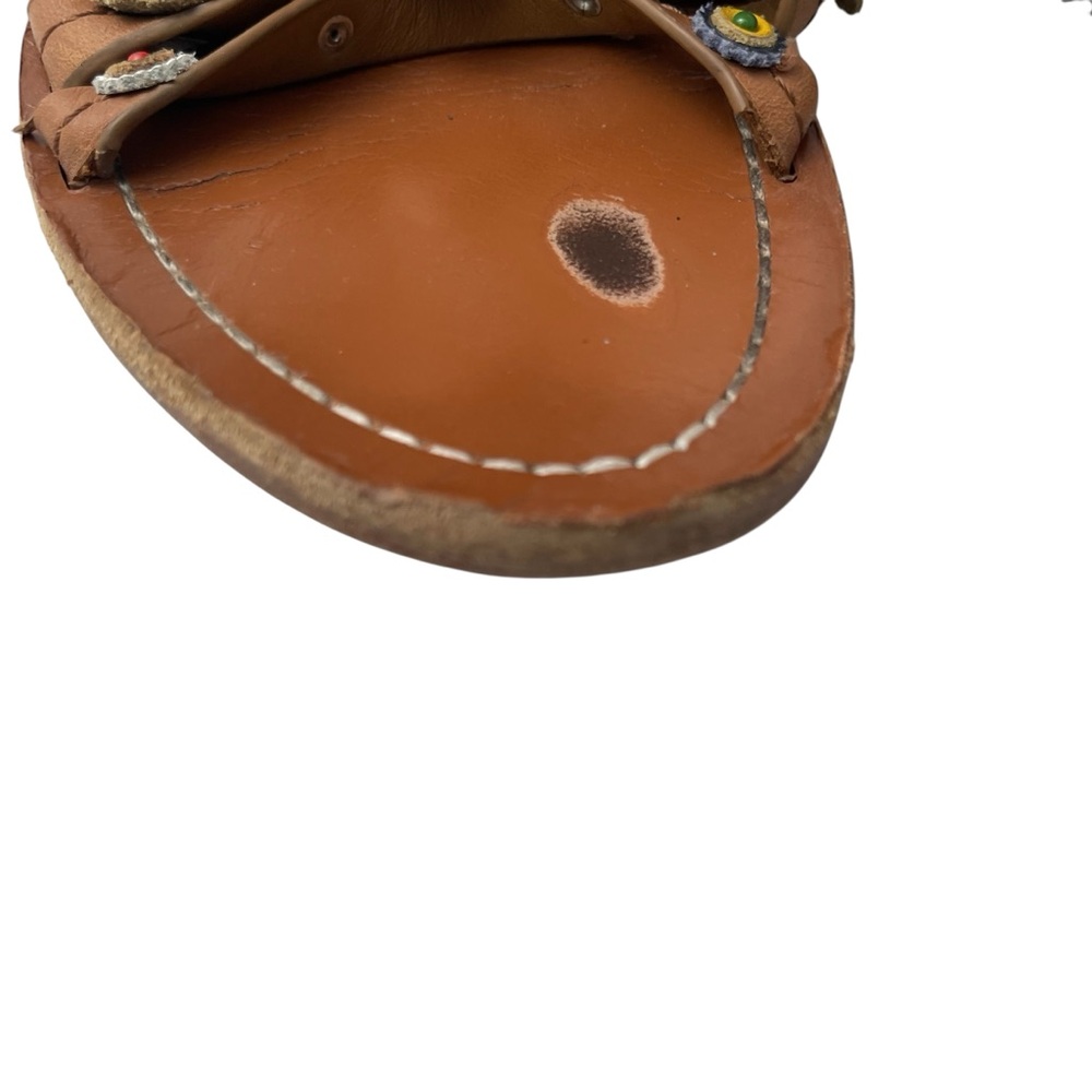 Tory Burch Brown Leather Sandals with Colorful Floral Accents - Picture 5 of 10